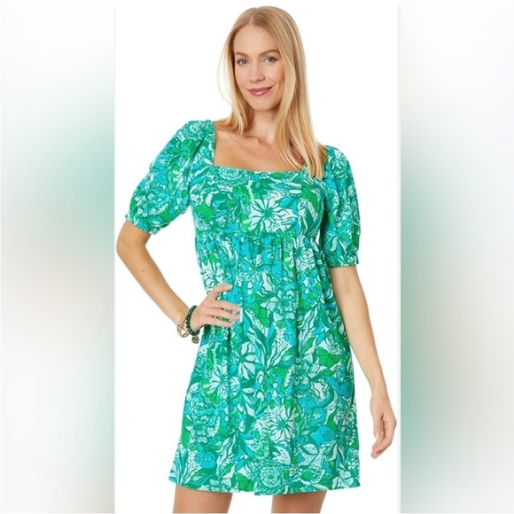 Lilly Pulitzer Delaney Dress Botanical Green Safari Sangria - Picture 3 of 9